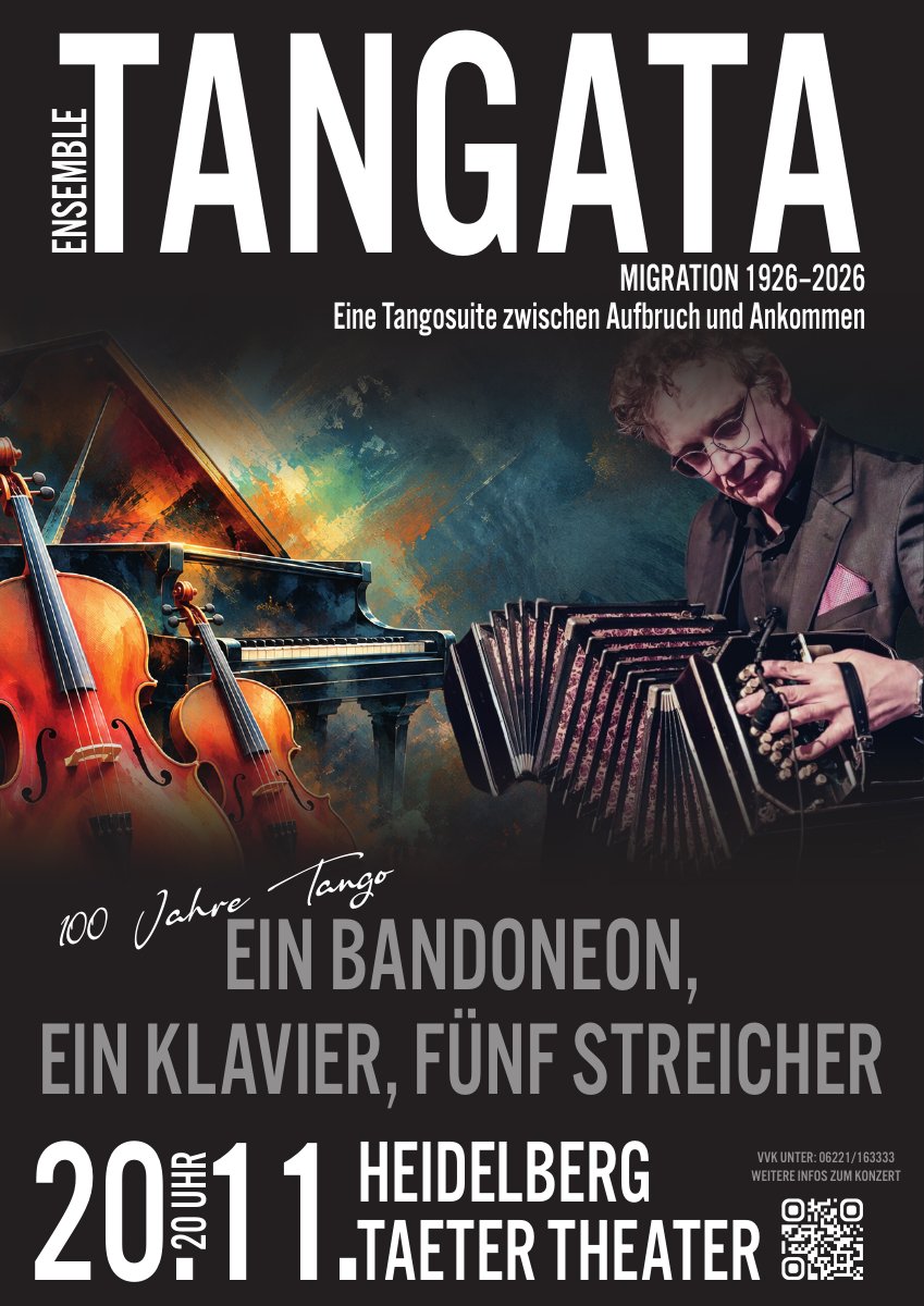 Plakat: Ensemble Tangata – Migration 1926–2026, 20.11. um 20 Uhr im Taeter Theater Heidelberg